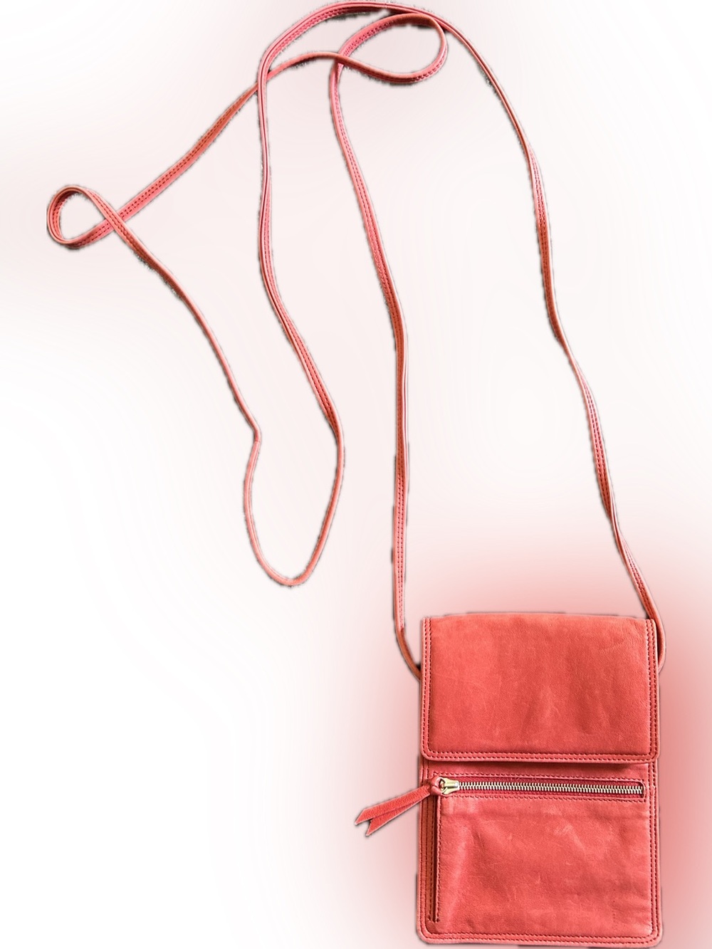 Women's Coral Leather Crossbody Bag with Front Zip - Picture 3 of 6